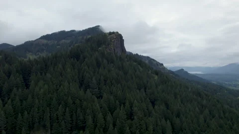 Drone Approaches Beacon Rock in Pacific North West Stock Footage 242829463