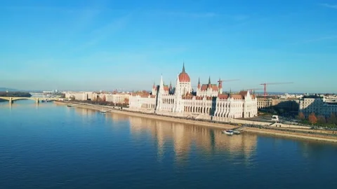 Drone Approaching Budapest Parliament Over Danube Stock-Footage 327455239