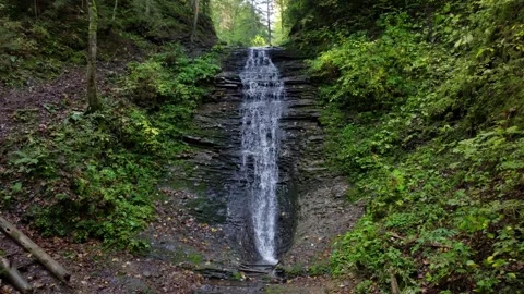 Drone Approaching Bursuc Waterfall Putna Slow Motion Stock Footage 288719832