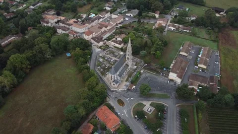 Drone Approaching Church Over Fields Cinematic France Aerial Video stock 331661377