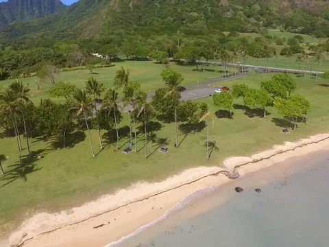 Drone approaching fast to the beach. Aero view, Location island Oahu, Hawaii Stock Footage 83282439