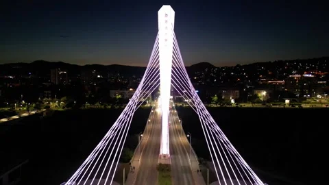 Drone approaching the luminous bridge Stock Footage 249393641