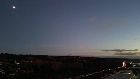 Drone Approaching Mount Rainier at Twilight, Moon 動画素材 348420579