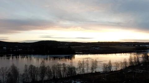 Drone approaching river with sunset Stock Footage 124030481