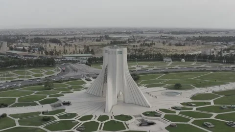 Drone Arc Around Azadi Tower and Square with City Traffic, Tehran Iran 11.7.2020 Stock Footage 330180777