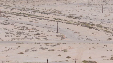 Drone Arc Over Power Lines and Empty Streets in Salton City Stock-Footage 332682912