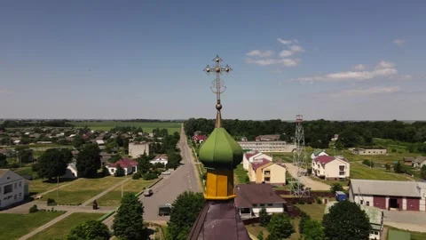 Drone are flying around orthodox cross on the church 스톡 동영상 240730964