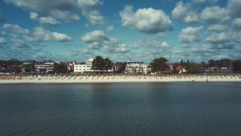 DRONE ARIAL VIEW BEACH SUNNY DAY CLOUDS Stock Footage 112228682