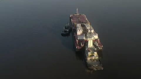 Drone around back of barge2 Stock Footage 151537386