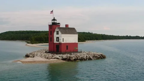 Drone Around Lighthouse at Sunset Stock Footage 246930598