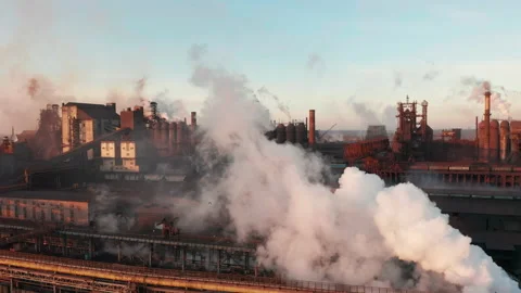 Drone around toxic enterprise chimneys tubing against the sky background release Vídeo Stock 167211979
