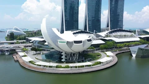 Drone - Art Science Museum at Marina Bay Sands Stock Footage