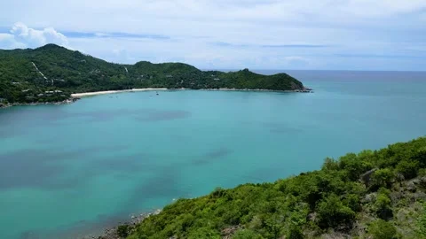 Drone Ascending Above Mountain Landscape Toward Blue Sky in Koh Phangan Thailand Stock-Footage 337818402