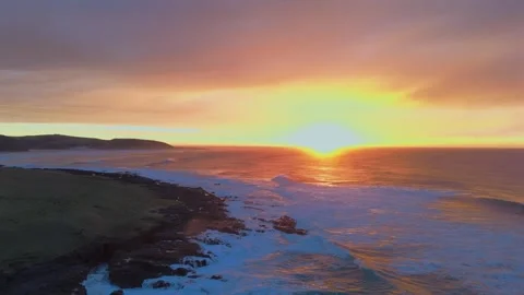Drone Ascending Above Wild Coast at Sunrise, South Africa.horizontal Stock Footage 341244426