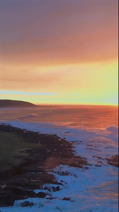Drone Ascending Above Wild Coast at Sunrise, South Africa.vertical Stock Footage 341244428