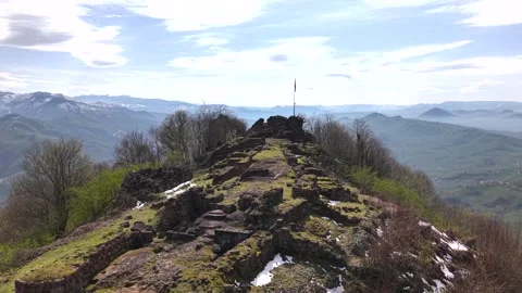 Drone Ascending Ancient Stone Stairway Through Historic Archaeological Site Stock Footage 340355113