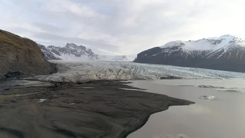 Drone Ascending Facing Large Glacier in Iceland in 4K Stock Footage 89436502