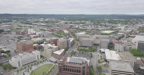 Drone Ascending High over Downtown Chattanooga Stock Footage 156358572