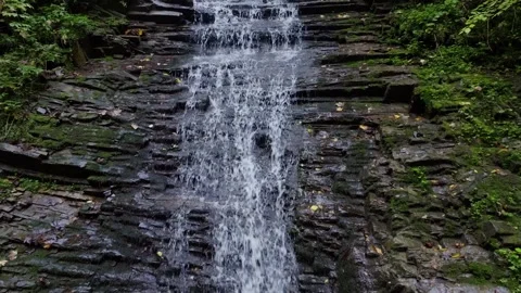 Drone Ascending Over Bursuc Waterfall Putna Slow Motion Video stock 288720125