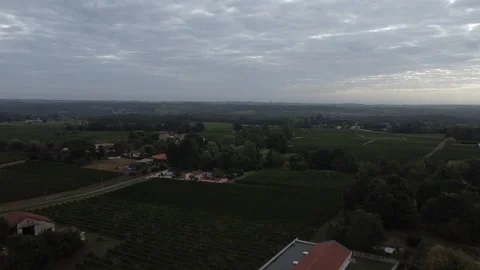 Drone Ascending Over Cloudy French Fields Cinematic Landscape Stock Footage 331661360