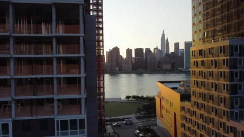 Drone ascending a residential tower under construction Stock Footage 138955247