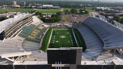 Drone Ascends Above Canvas Stadium at Colorado State University Stock Footage 345247729