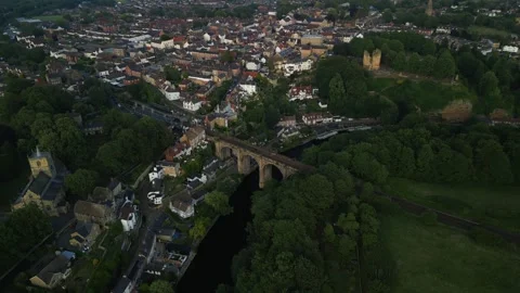 Drone ascent from sky away from huge stone viaduct in Knaresborough North North 스톡 동영상 321440230
