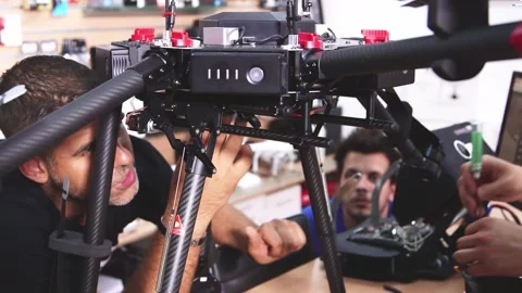 Drone Assembling Quad Copter Preparation for Flight Stock Footage 142137239