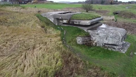Drone of Atlantic Wall fire control Bunker Stock Footage 251290971