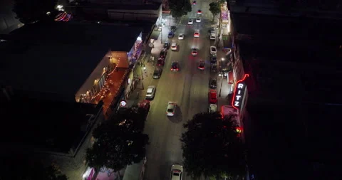 Drone Austin Close-Up Flyover Sixth Street Downtown Night 4K 24FPS Stock Footage 278133648