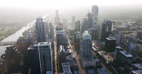 Drone Austin Tracking Right Over Downtown 4K 24FPS Stock Footage 278136897