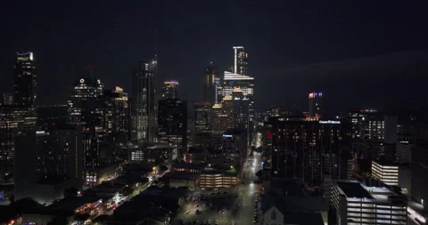 Drone Austin Wide Pullback Reveal Downtown Night 4K 24FPS Stock Footage 278174524