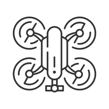 Drone automatic unmanned control black line icon. Flying robot. Aircraft devi Stock Illustration