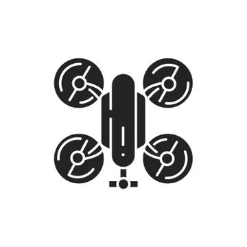 Drone automatic unmanned control black glyph icon. Flying robot. Aircraft dev Stock Illustration