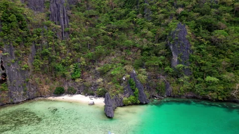 Drone Away From Limestone Rocks And Coastline Stock Footage 193986223