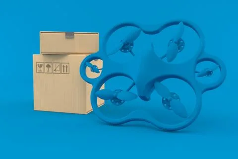 Drone background with stack of boxes Illustrazione stock