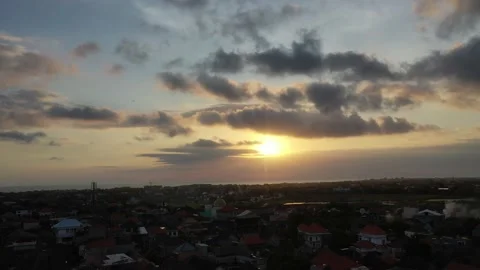 Drone Bali Sunset Over Canggu Village House Rooftops Stock Footage 144046986