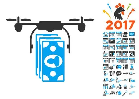Drone Banknotes Payment Icon With 2017 Year Bonus Pictograms Stock Illustration
