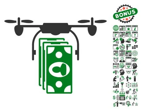 Drone Banknotes Payment Icon With Bonus Stock Illustration