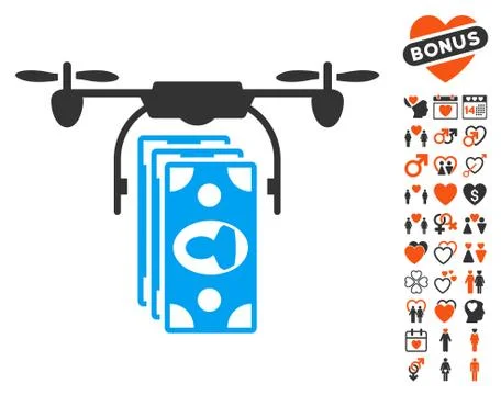 Drone Banknotes Payment Icon With Bonus Stock Illustration