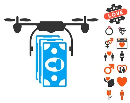 Drone Banknotes Payment Icon with Valentine Bonus Stock Illustration