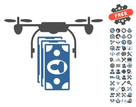 Drone Banknotes Payment Vector Icon With Tools Bonus Stock Illustration