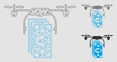 Drone Banknotes Payment Vector Mesh Wire Frame Model and Triangle Mosaic Icon Stock Illustration