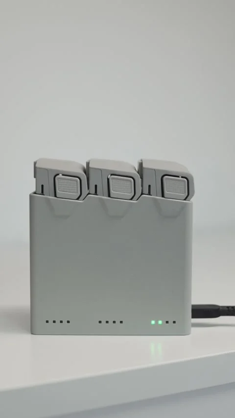 Drone battery charging station, Lithium batteries inserted into a multi charg Stock Footage 344660346