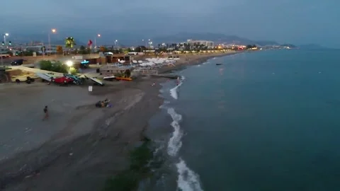 Drone beach shore at sunset Stockbeeldmateriaal 251645769