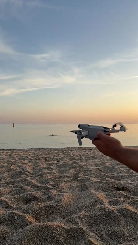 Drone beach sunset. drone take off Stock Footage 307219957
