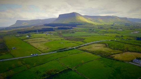 Drone Benbulben Part 7 from far away moving towards mountain range 4k Stock f Stock Footage 111872753