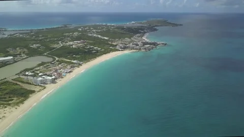 Drone bird eye view, aerial view of Shoal Bay Beach In Anguilla, Caribbean Stock Footage 144466780
