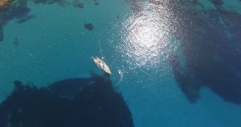 Drone bird eye view of boat and coast Stock Footage 127868166