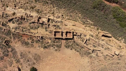Drone Birds Eye Perspective of Historical Cowboy Era Ruins and Ancient Stone Video stock 333864669
